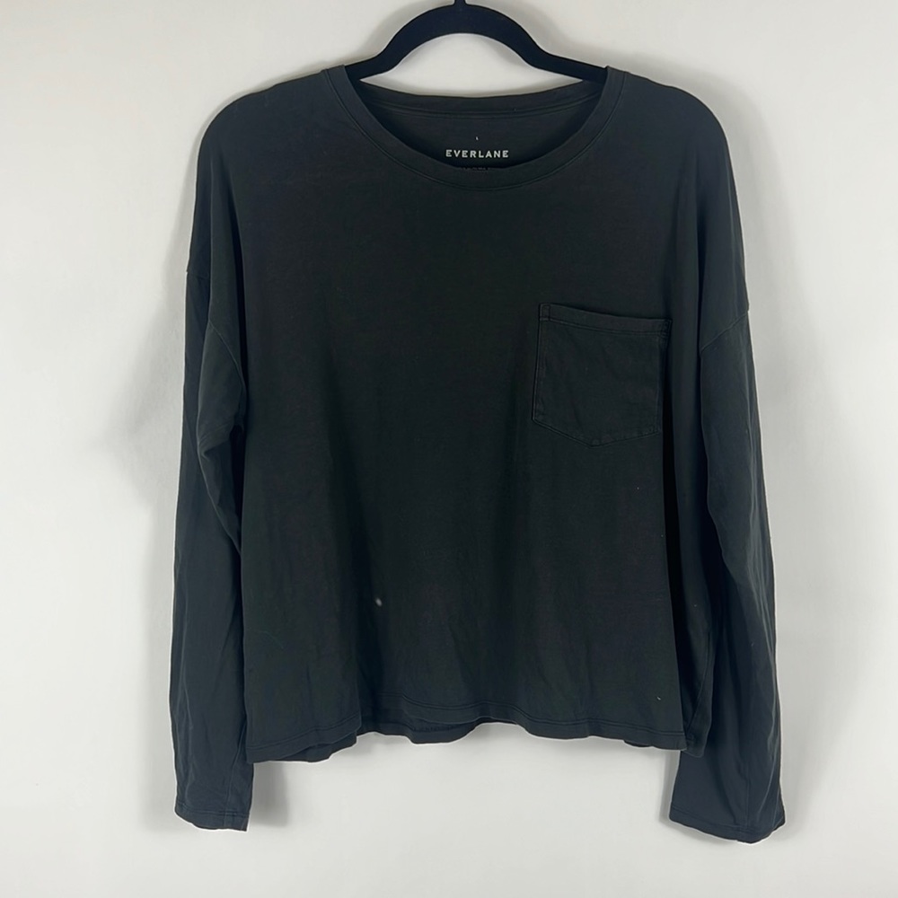 Everlane Black The Long Sleeve Box Cut Pocket Shirt Size L